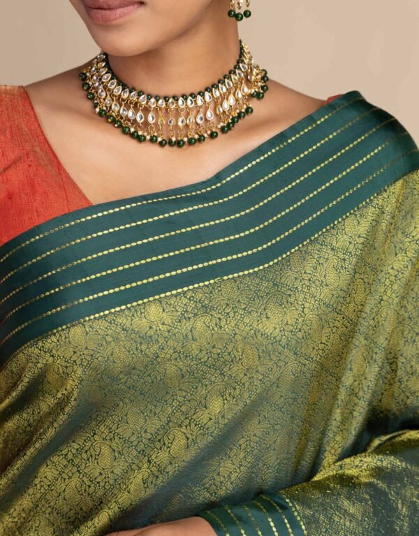 Maangai-Bottle Green Kanchipuram Silk Saree