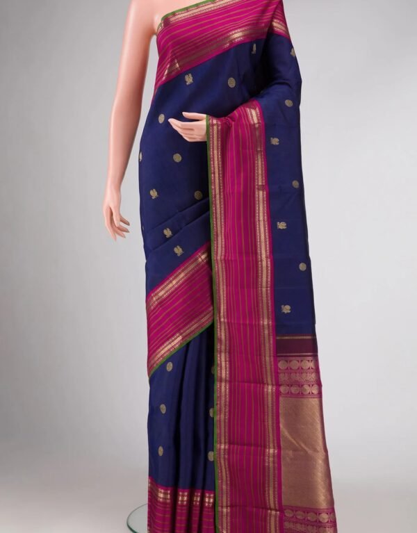 Pure Silk Pure Zari Navy Blue Dual Tone Kanchipuram Saree