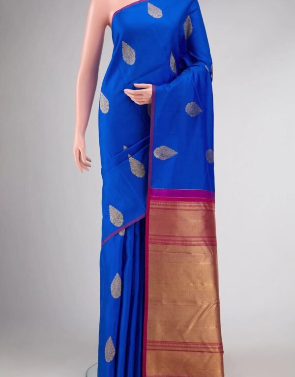 Pure Silk Pure Zari Royal Blue Dual Tone Kanchipuram Saree