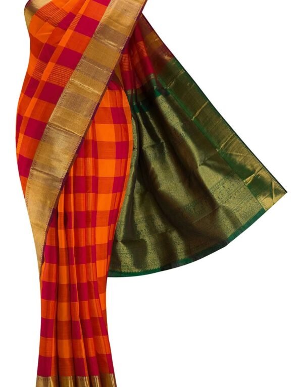 Pure Silk Pure Zari Maroon and Orange Dual Tone Kanchipuram Saree
