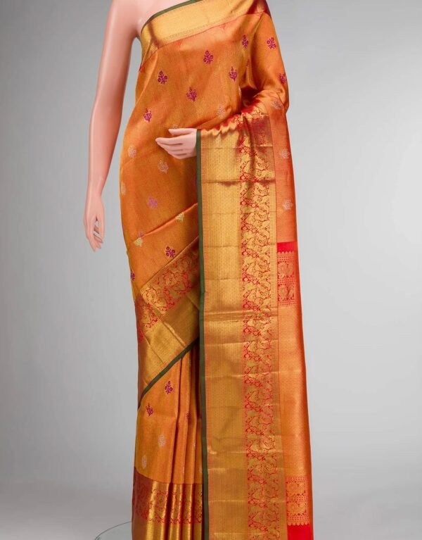 Brick Orange Dual Tone Kanchipuram Silk Saree