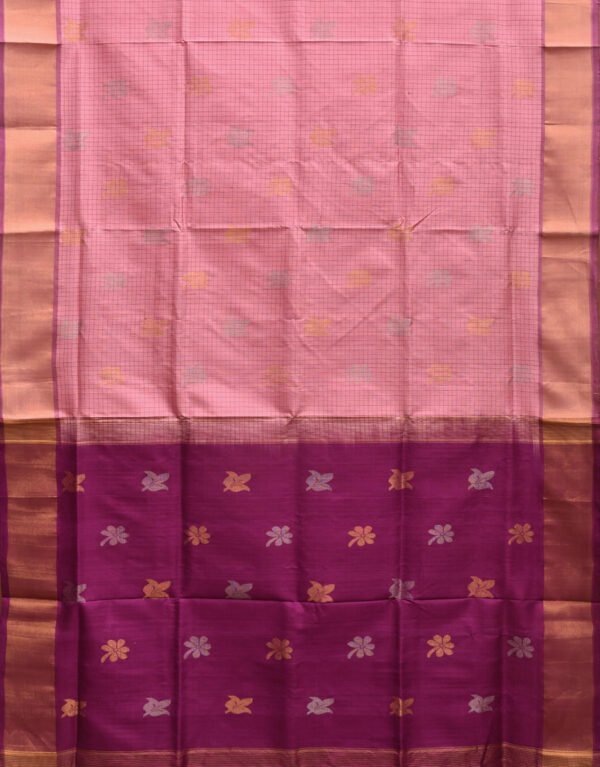Baby Pink and Purple Uppada Plain Silk Handloom Saree