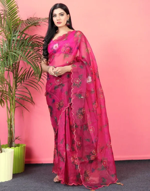 Organza Silk Saree With Cutwork Border