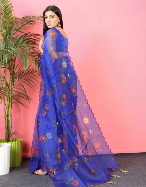 Organza Silk Blue Saree