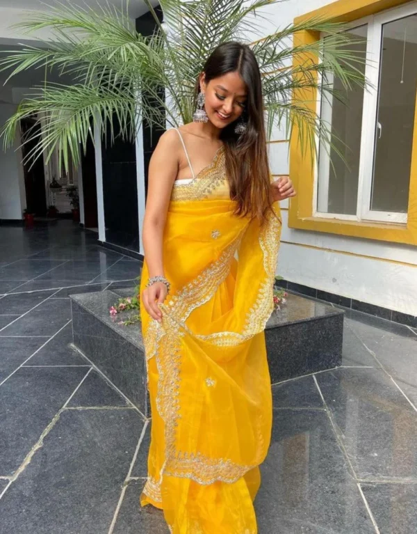 Orgenza Dark Yellow Saree