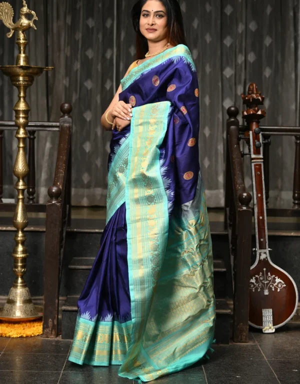 Gadwal Royal Blue Saree