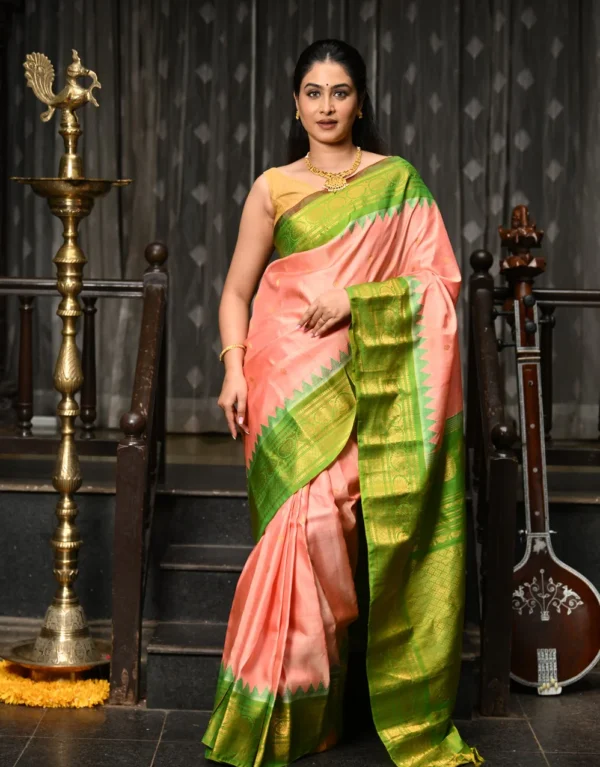 Gadwal Peach Orange Saree
