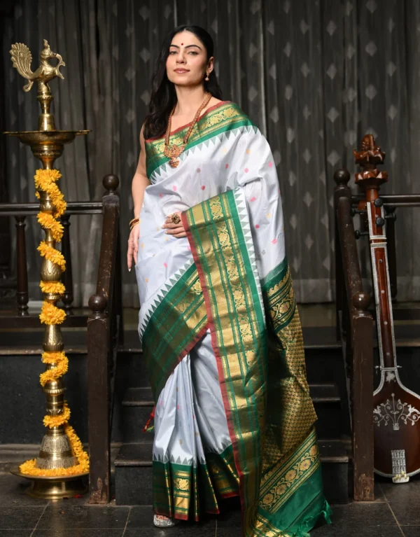 Gadwal Powder Blue Saree