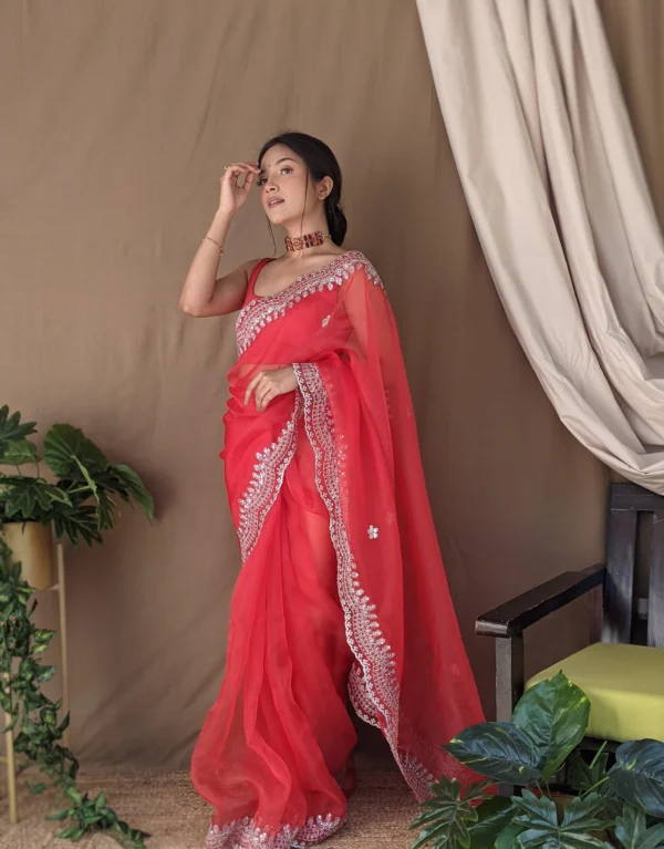 Orgenza Dark Red Color Saree