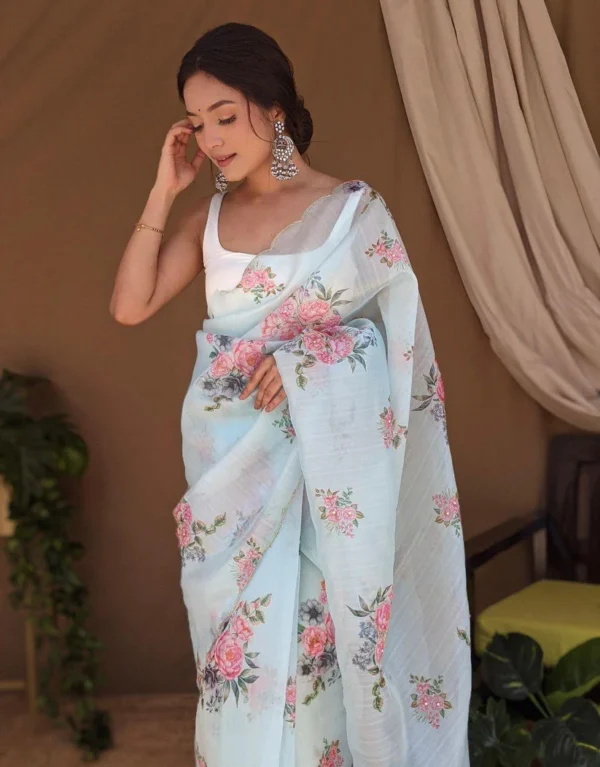 Orgenza Light Skyblue Saree