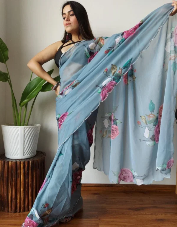 Organza Light blue saree