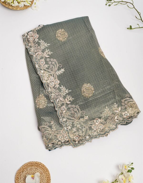 Designer Tissue Georgette Dark Grey Saree