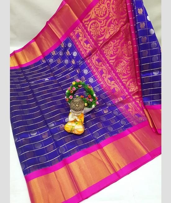 Kuppadam blue and coral Saree
